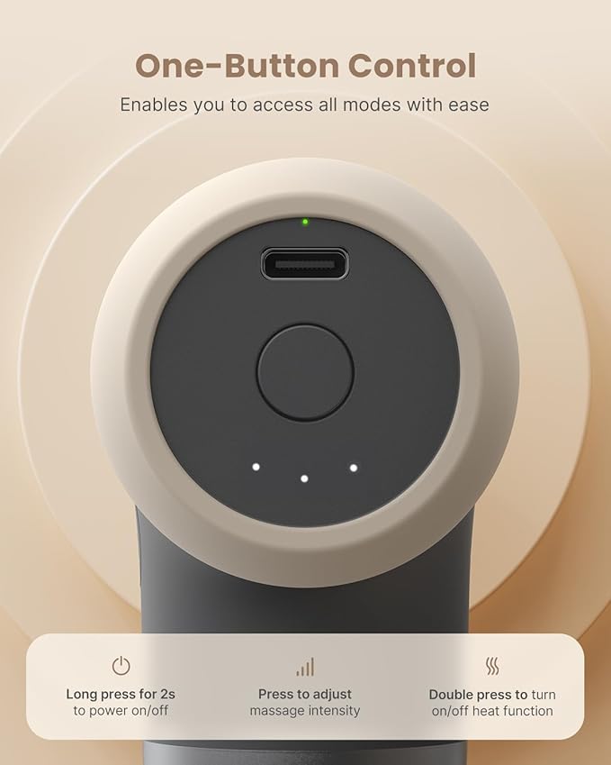 RENPHO Mini Thermal Massage Gun with Heat, Portable Deep Tissue Percussion Massager with 4 Heads for Neck & Back Comfort, Ultra-Quiet Operation for Home, Office & Travel, Includes Compact Carry Case