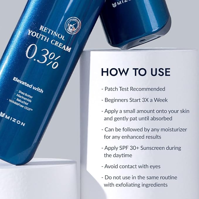 MIZON Retinol Youth 0.3% Retinol Cream with Shea Butter, Peptides, Niacinamide, Bakuchiol Korean Skincare for Fine Line Care (0.92 oz)