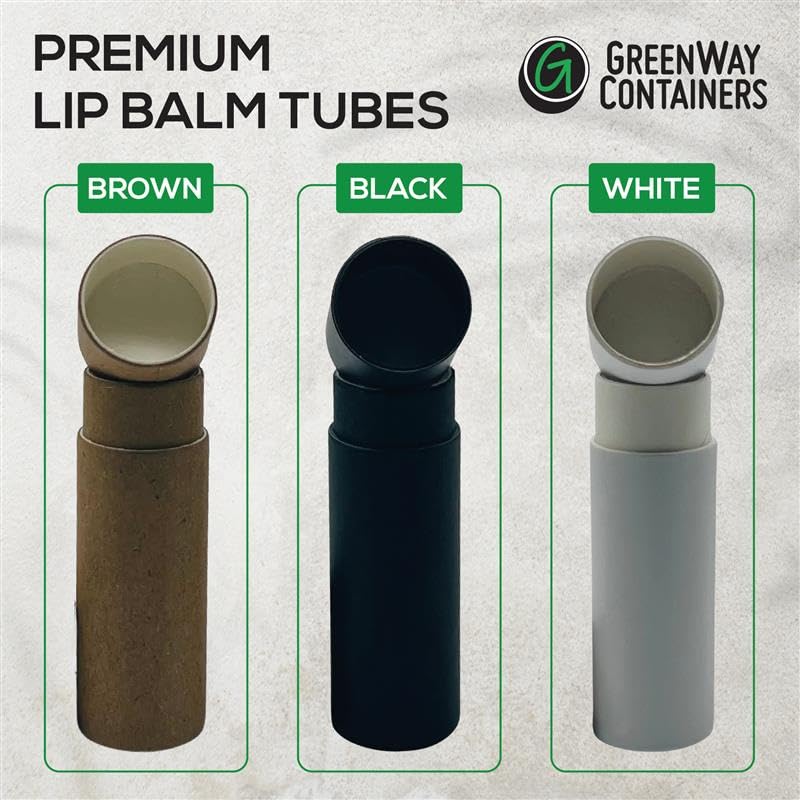 GreenWay 0.15oz / 4.25g Kraft Paperboard Lip Balm Tubes with Lids - 50 Pack Lip Gloss Tubes Refillable DIY Cosmetic Containers – Extra Thick Push-Up Bottom Lip Balm Containers - White