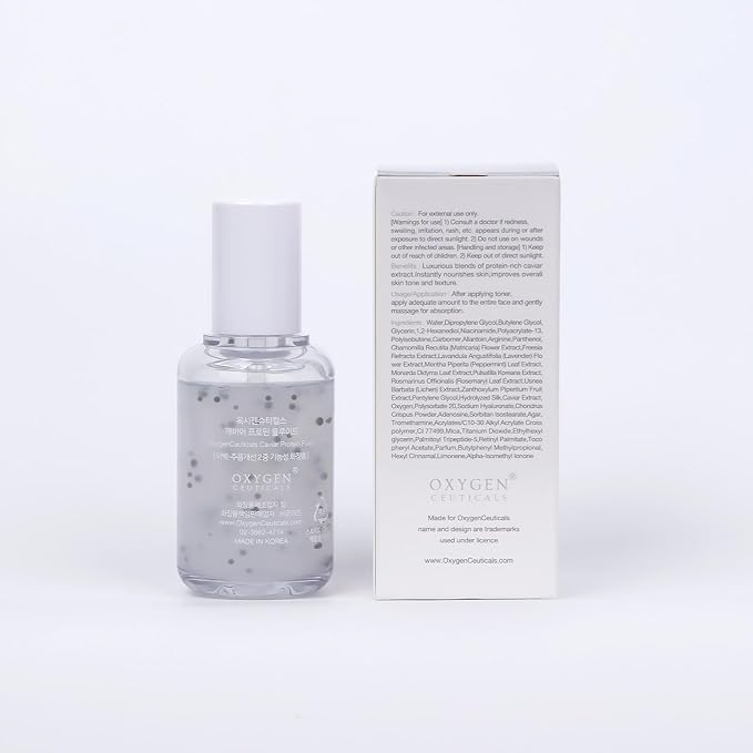 OxygenCeuticals Caviar Protein Fluid – Total Anti-Aging Ampoule with 5% Caviar Complex, Niacinamide & Adenosine, Peptide-Enriched Brightening & Firming Serum for Youthful Radiance. 1.69 fl.oz (50ml)