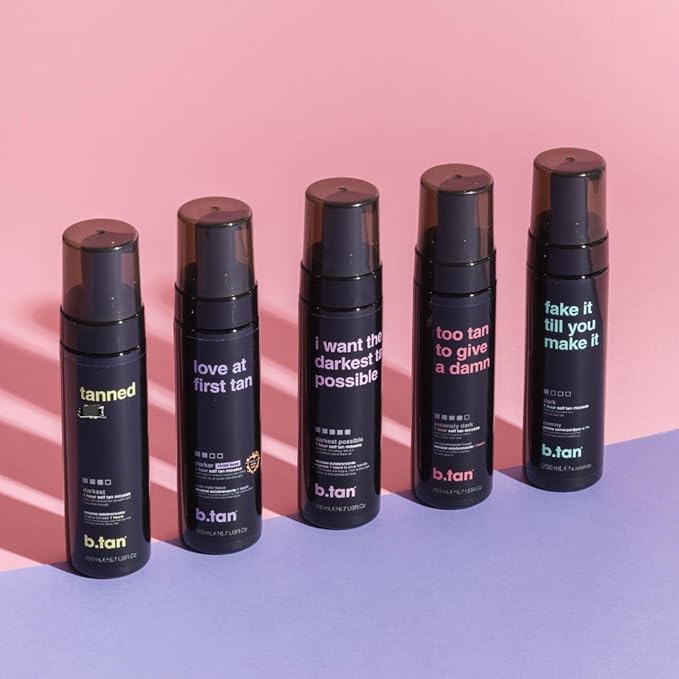 b.tan Dark Self Tanner Gift Box | Anytime Glow Getter Bundle - 2 Pack Sunless Tanning Mousse with Mitt, 1 Hour Express Fake Tan Foam, Best Christmas Stocking Stuffer Fast Bronze, Face & Body