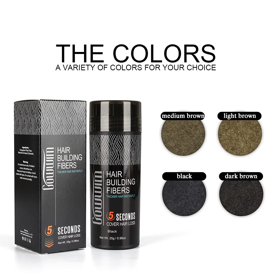 gowwim Hair Fibers for Thinning Hair 25g Hair Building Fibers 100% Undetectable,Instantly Cover Sparse Hair Areas-Bald Spots Cover Up. (Light Brown)