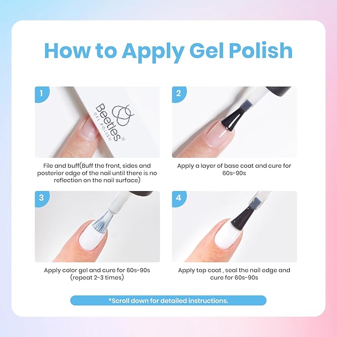 Beetles White Gel Nail Polish Kit with U V Light, 5 Pcs Gel Polish Starter Kit with Base & Top Coat and Nail File for Beginners Soak Off White DIY Art Set Manicure Gifts for Women Girls Teens