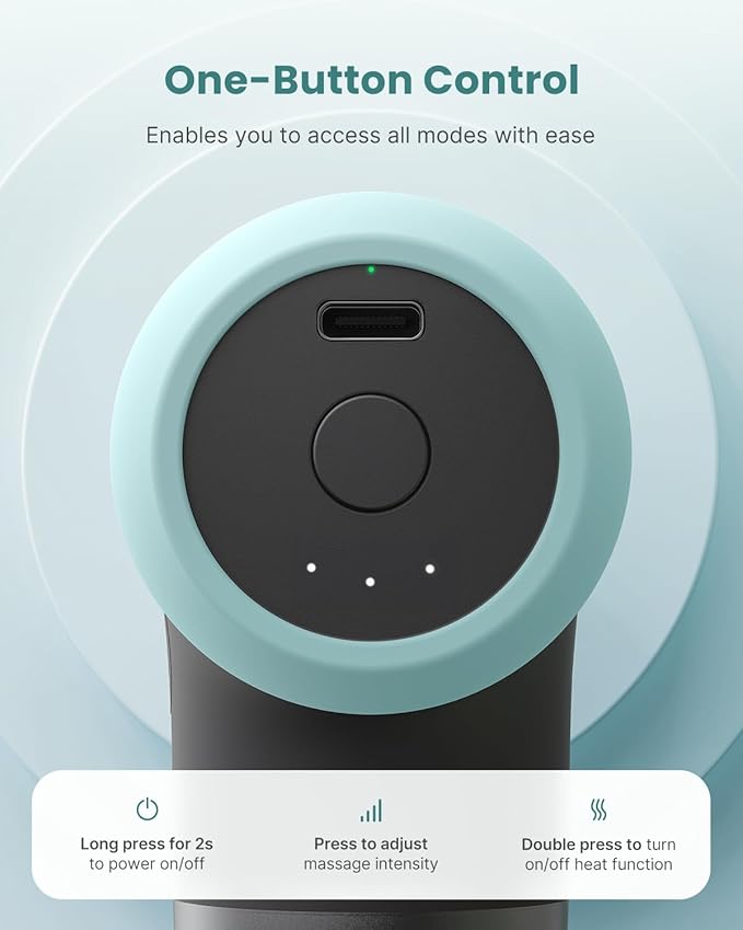 RENPHO Mini Thermal Massage Gun with Heat, Portable Deep Tissue Percussion Massager with 4 Heads for Neck & Back Comfort, Ultra-Quiet Operation for Home, Office & Travel, Includes Compact Carry Case