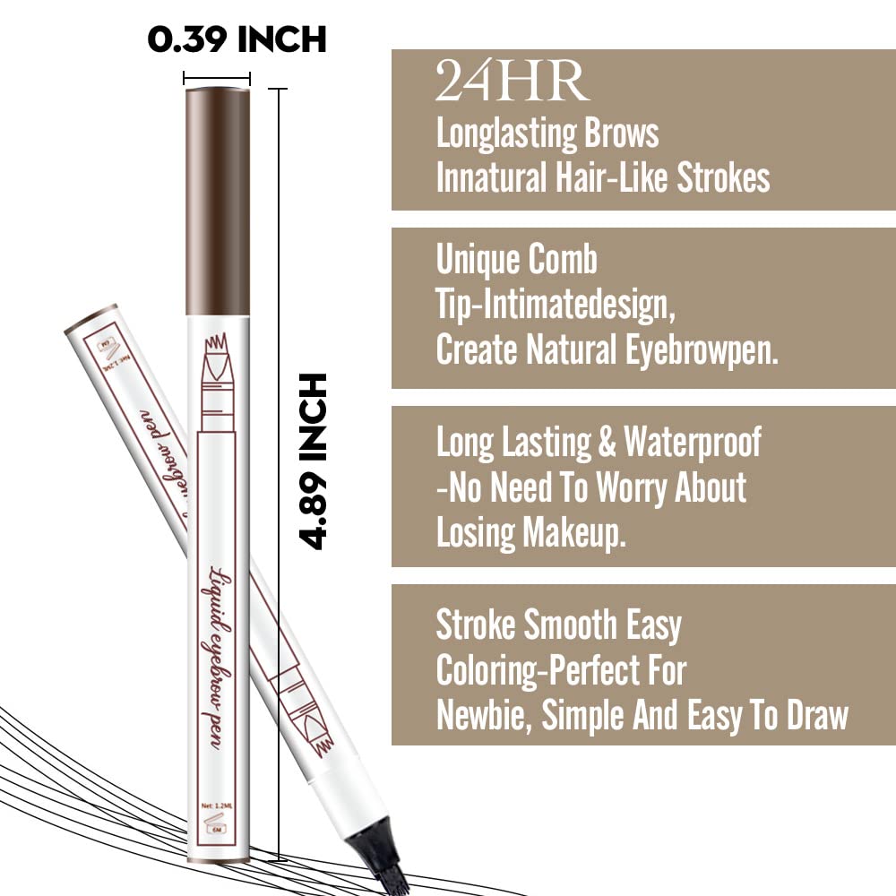 2 Pcs/Set Eyebrow Ink Pencil by Brow Stylist -Micro 4 Point Brow Pen Lift & Snatch Eyebrow Pen Kits with 3 Eyebrow Stencil Long-Lasting Waterproof Natural Eyebrow Hair (2# brown)