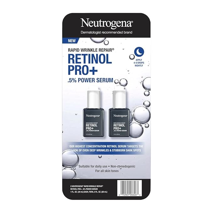 Neutrogena Rapid Wrinkle Repair Retinol Power Facial Serum Age Perfect Midnight Serum Pro+ .5% - 1oz 30ml - (2-Pack Anti Aging Serum 2oz)