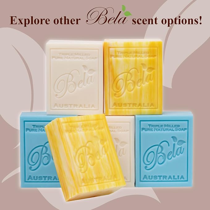 BELA Honeysuckle Soap 3.3 OZ Pack of 12, Long lasting French Triple Milled Bar Soap with Organic Shea Butter, Hand, Face and Body Wash Bar, Made in Australia