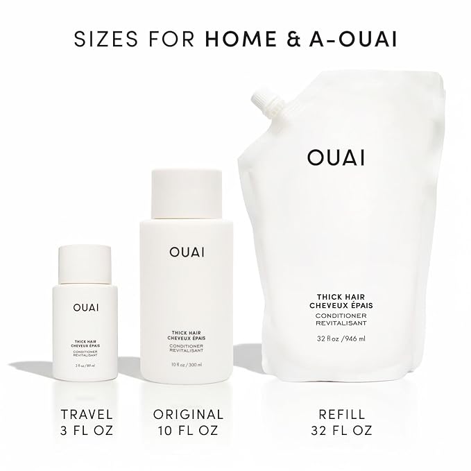 OUAI Thick Hair Conditioner Travel Size - Moisturizing Conditioner for Dry, Frizzy Hair - Keratin, Marshmallow Root, Shea Butter and Avocado Oil - Paraben, Phthalate and Sulfate Free (3 Oz)