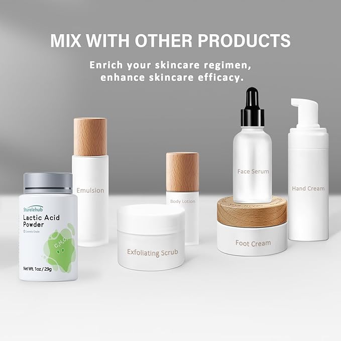 Lactic Acid Powder, 1OZ / 29g, Cosmetic Grade, Gentle Exfoliation, DIY Lactic Acid Facial Mask, Cream, Body Scrub and Homemade Cosmetics