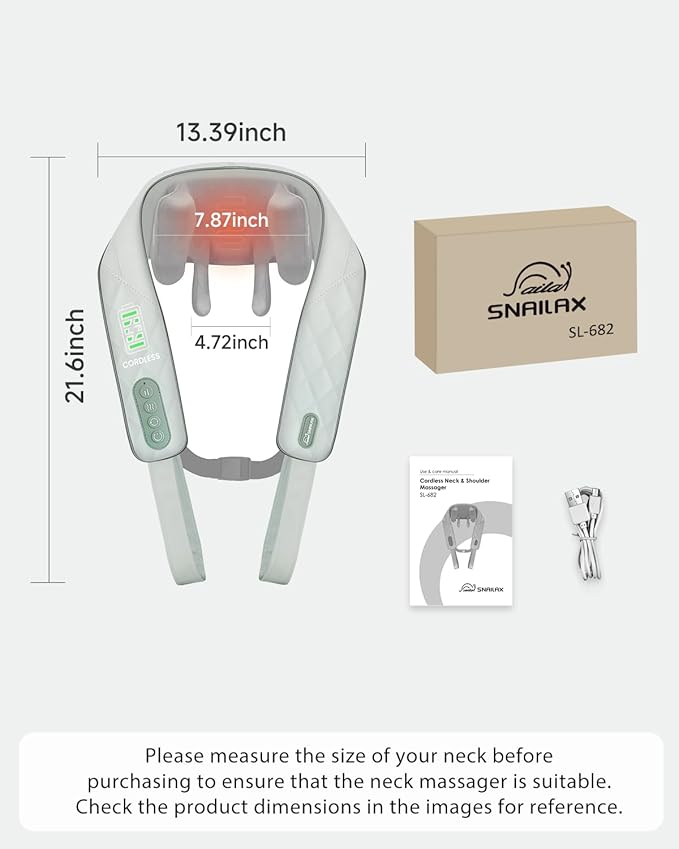 Snailax Cordless Shiatsu Neck Massager with Heat, 4D Kneading Back Shoulder Massager Deep Tissue, Larger Massage & Heating Area, Gift for Mom Dad