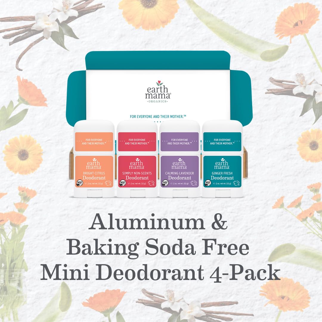 Earth Mama Mini Deodorant Travel Set | Safe for Sensitive Skin, Pregnancy and Breastfeeding, Contains Organic Calendula with No Fragrance Chemicals, No Baking Soda or Aluminum (4-Pack)
