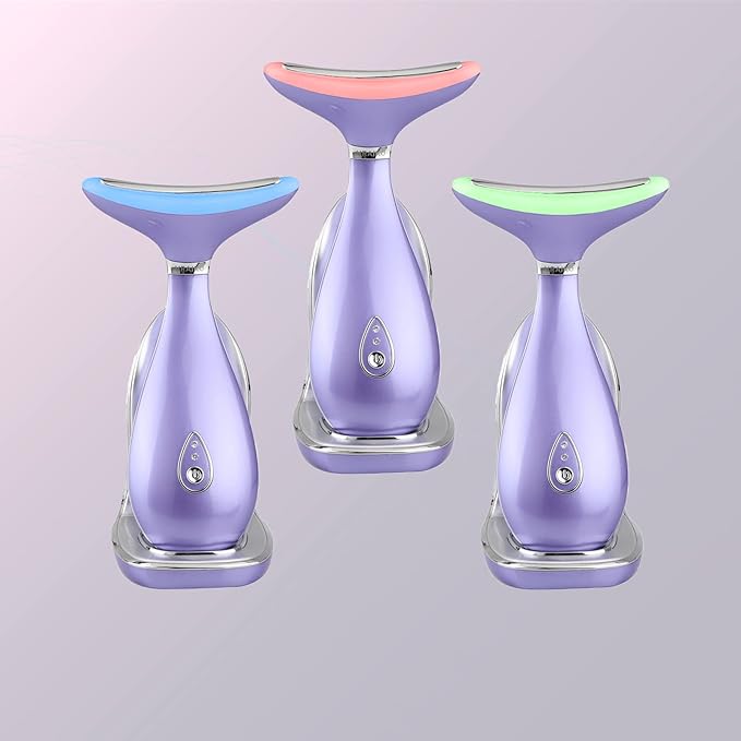 VRAIKO Lily Neck Face Massager, Face Sculpting Tool, Skin Rejuvenation Device with Thermal, Triple Action LED and Vibration, for Anti-Aging, Lifting and Tightening Sagging Skin (Violet)