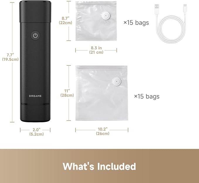 DREAME VH20 Handheld Vacuum Sealer Machine for Food with 30 Reusable Vacuum Bags, Compact Food Vacuum Sealer, Auto Stop, Rechargeable Food Sealer Saver, Dry & Moist Modes, For Container & Wine Bottles