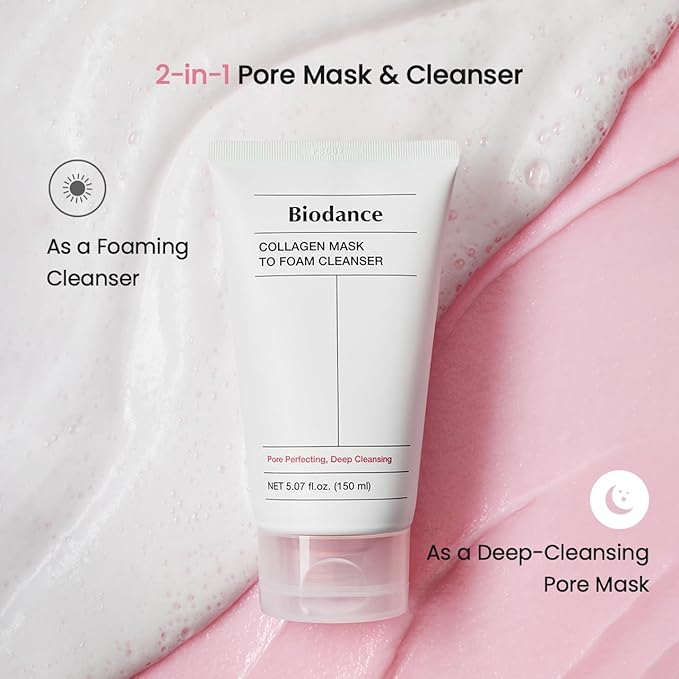BIODANCE Collagen Mask To Foam Cleanser, 2-in-1 Pore Mask and Hydrating Foaming Facial Cleanser for Sensitive Skin, Oily Skin, Korean Skinc Care, Valentines Day Gifts for Herㅣ5.07 fl. oz. (150 ml)