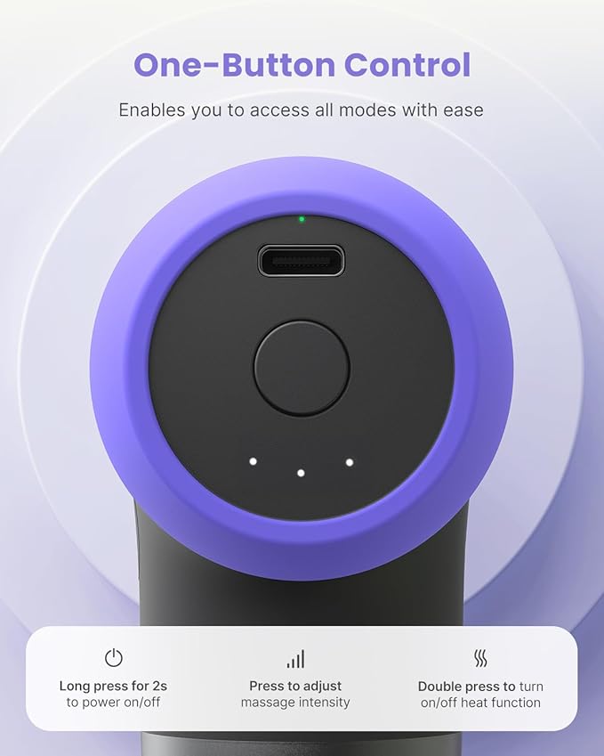 RENPHO Mini Thermal Massage Gun with Heat, Portable Deep Tissue Percussion Massager with 4 Heads for Neck & Back Comfort, Ultra-Quiet Operation for Home, Office & Travel, Includes Compact Carry Case