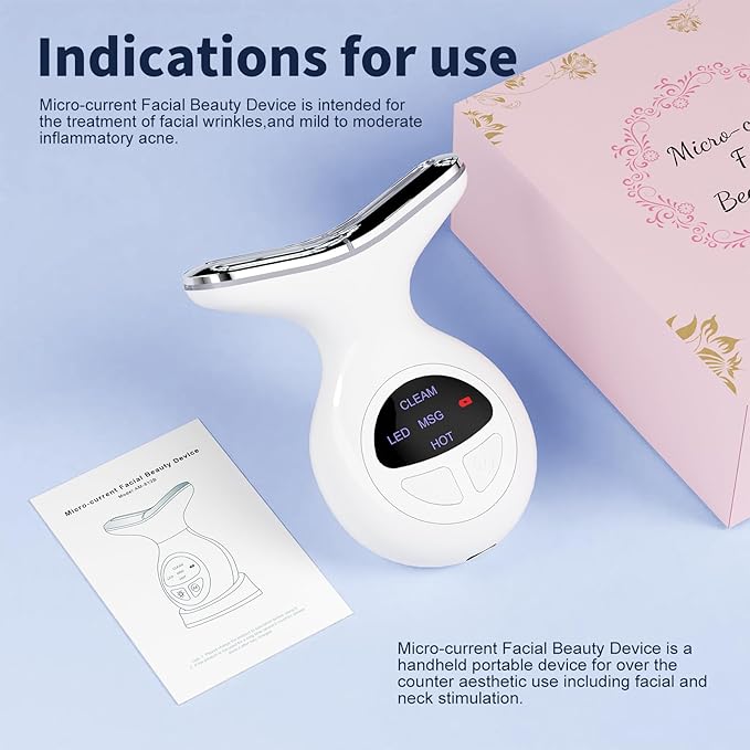 Red Light Therapy for Face, Multifunctional Face Massager with Micro-Current, LED Light Therapy & Vibration, at-Home Skin Care Face Sculpting Tool for Wrinkles, Micro-Current Facial Beauty Device