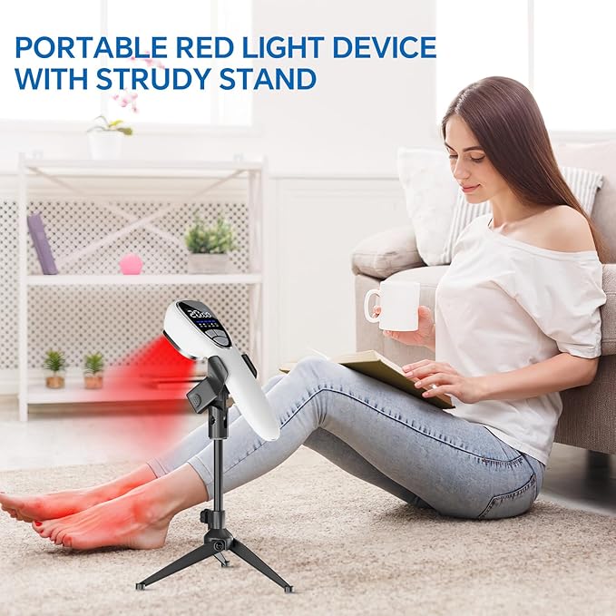 Red Light Therapy Device for Body Pain ReIief with Stand, 6x808nm+12x650nm Handheld Near Infrared Light Therapy with PW Pulsed Wave Model for Human and Pet Body Joint Back Knee Muscle