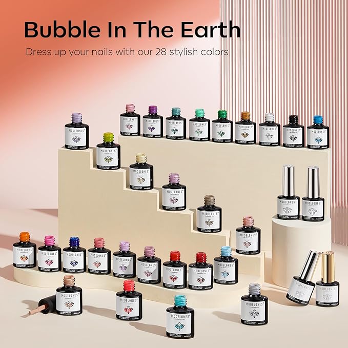 modelones 32 PCS Gel Nail Polish Set, 28 Colors Gel Polish with No Wipe Base Coat, Glitter & Glossy & Matte Top Coat Black Brown Red Purple Soak Off LED Nail Art Kit Salon at Home