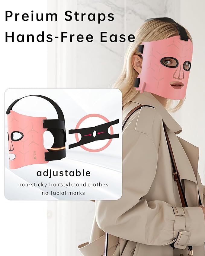 Infrared Red Light Therapy Mask: High Power for Glowing Skin – Ultra-Thin 1.8mm 4.6oz, 830nm 633nm 590nm, Rechargeable, Red light therapy for face Luxury Gift - Pink Windmill