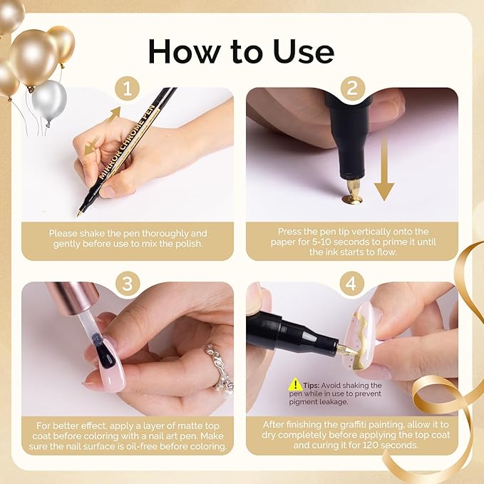 MelodySusie Nail Art Pens Set, 3PCS 0.7MM Chrome Metallic Colors Nail Polish Pens for Nail Art, Nail Dotting Tool, Drawing Pen for Nail Design, Manicure Nail Pens for Salon and Home DIY