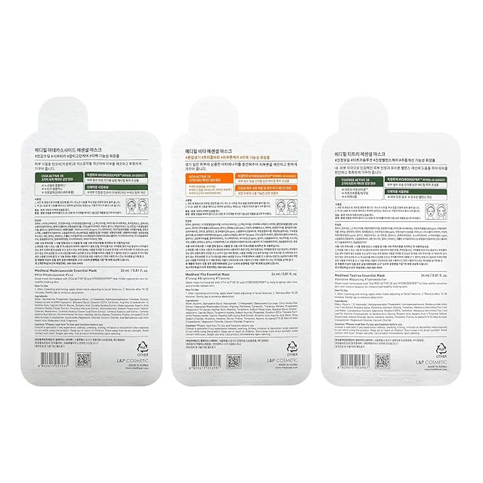 Mediheal Sheet Mask Essential HERO 6 pack (Tea Tree, Madecassoside, Vita)| Korean Skincare Facial Sheet Mask Combo Moisturizing, Soothing and for Blemishes