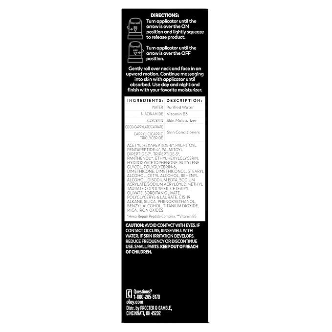 Olay Regenerist Neck and Face Roller, Neck Cream for Tightening and Firming, Anti-Aging Moisturizer for Women, Anti-Wrinkle Serum, Face Lift Cream, Cooling, Fragrance-Free, Hexa-Repair & NAD+, 1.7oz