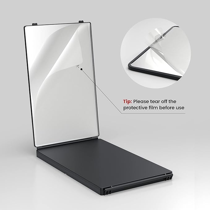 JUSRON 360 Viewing Angle Self Hair Cutting Mirror, Clear Anti-Fog HD Glass (Black with LED with Accessories)