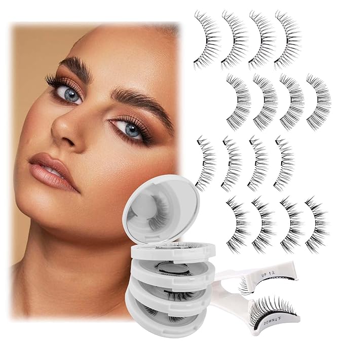 FADLASH Magnetic Eyelashes with Applicator 4 Pairs Magnetic Lashes Reusable Magnetic Eye Lashes Kit Natural Look False Eyelashes (079+604+806+B7)