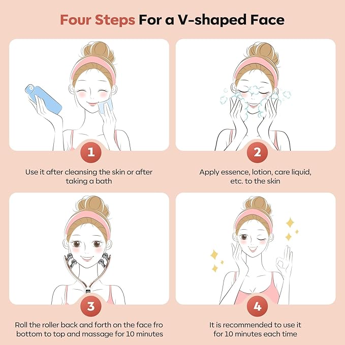 Doge&Vollar Facial Massager Face and Neck | Shaper & Slimmer for Women | Korean Skin Care | Lymphatic Contour Face Brush Face Roller Lymphatic Drainage | Rechargeable for Home & Travel Use