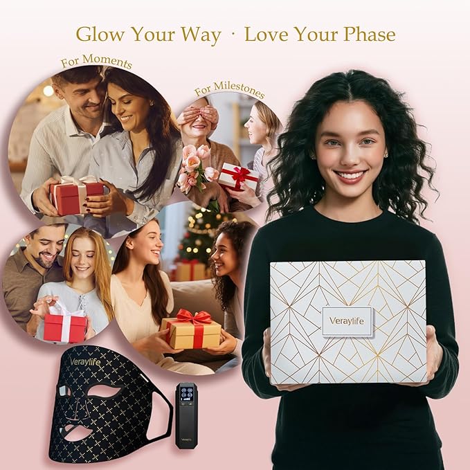 Red Light Therapy for Face, LED Facial Mask, Skin Care Light with Near Infrared 850nm & Adjustable Blue Light, Portable Home Device with 7 Colors & 8 Modes, 432 Beads Pro LEDs (Black-C)