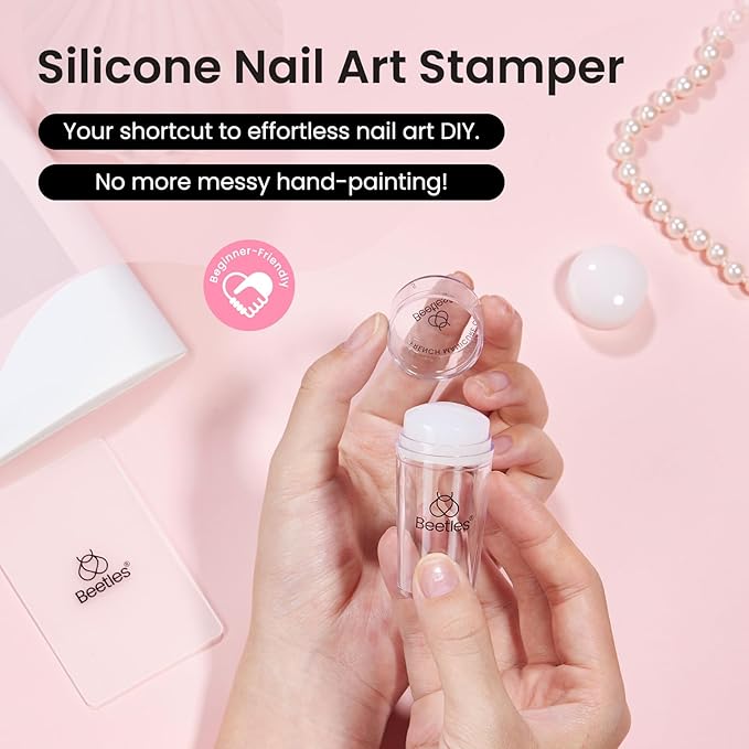 Beetles French Tip Nail Stamp 3Pcs Silicone Nail Stamp Kit with Replacement Nail Stamper Heads and Scrapers Nail Printing Tool for Home Manicure Diy Nail Art Salon Gifts for Girls