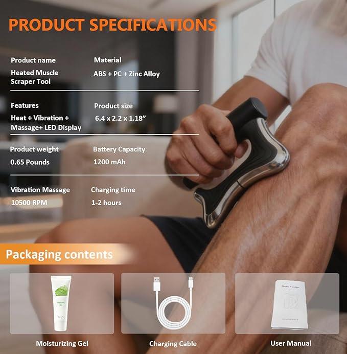 Heated Muscle Scraper Tool –Electric Fascia Knife Massager Heating and Vibration, Muscle Scraper Tool, Body Gua Sha Massage Tool,Fascia Tool Massage Tools for Deep Tissue(Black)