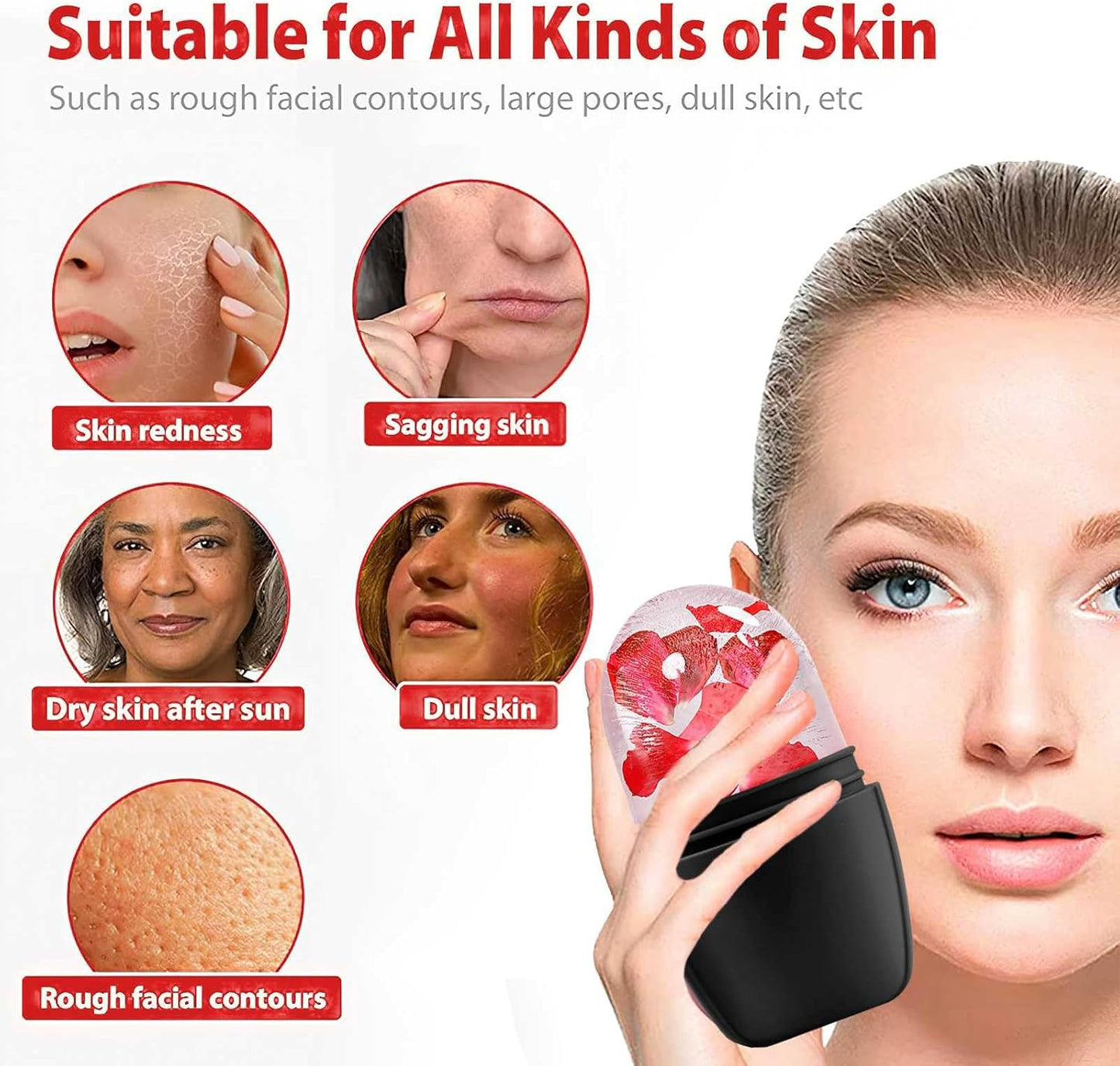 KOGITI Face & Eye Ice Roller Massager - Ice Cube Mold, Face Puffiness Relief, Skin Care Tools, Black & White