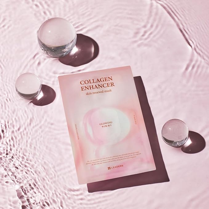 LEADERS Collagen Enhancer Skin Renewal Mask – Boosts Elasticity, Firmness & Hydration for a Plump – Hydrating Face Mask with Hydrolyzed Collagen, Plant Extracts, & Moisture-Rich Formula – 10 Sheets
