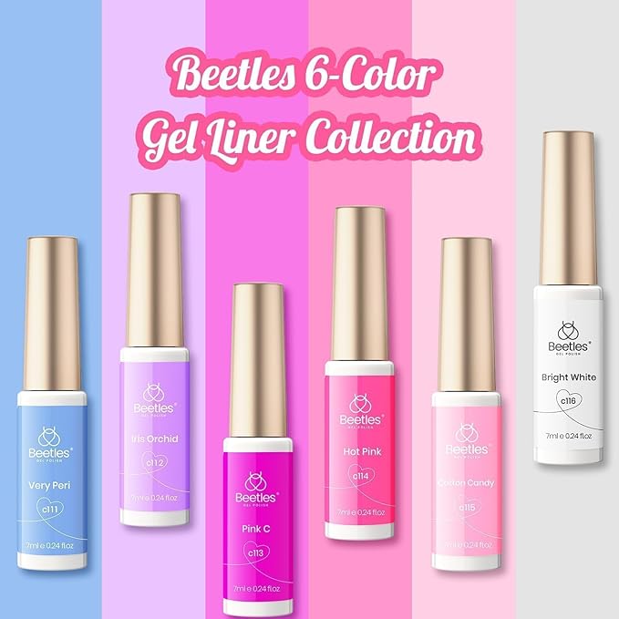 beetles 6 Colors Nail Art Gel Liner White Pink Summer Blue Red Gel Nail Polish Painted Soak Off Uv Lamp Art Nails for Thin French Line Nails Drawing Stripe DIY Manicure Gifts for Women