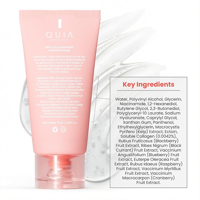 QUIA Collagen Wrapping Mask 75ml - Clinical +92% Firmer Appearance - Overnight Glass Skin Peel Off - Korean Skincare - All Skin Types - Better Than Sheet Masks