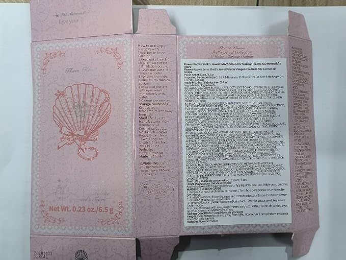 Flower Knows Shell's Jewel 6-Color Makeup Palette,Pink Blue Face Makeup Palette with 4 Matte + 2 Shimmer Shades,Blendable Smooth Cute Make Up,0.23 Oz(02 Mermaid's Tears)