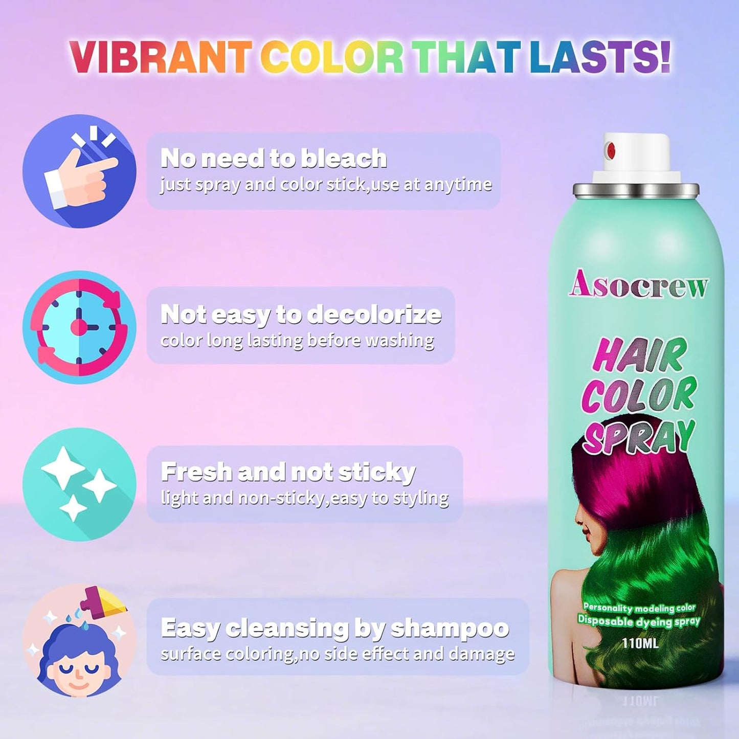 Green Hair Spray,Hair Color Spray Dye,Temporary Hair Color Spray,Hair Wax Dye Pomades,Washable Hair Coloring Natural Hair Strong Style Gel Cream Hair Dye for Party,Hollowen,Cosplay(Green)