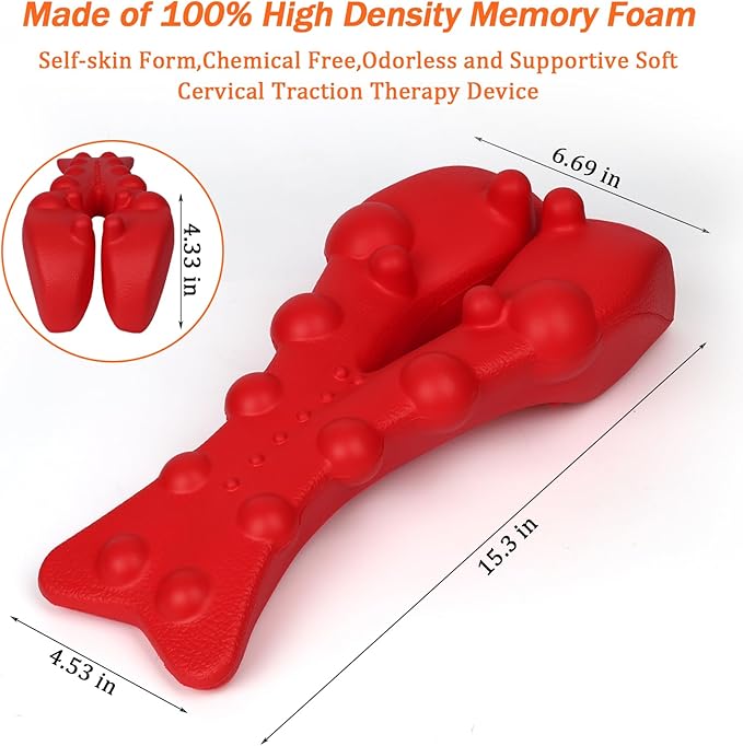 Cervical Massage Pillow, Trigger Point Massager for Neck Shoulder Back Pain Relief - Myofascial Release Tool, Tension Headache Relief & Posture Corrector - Red