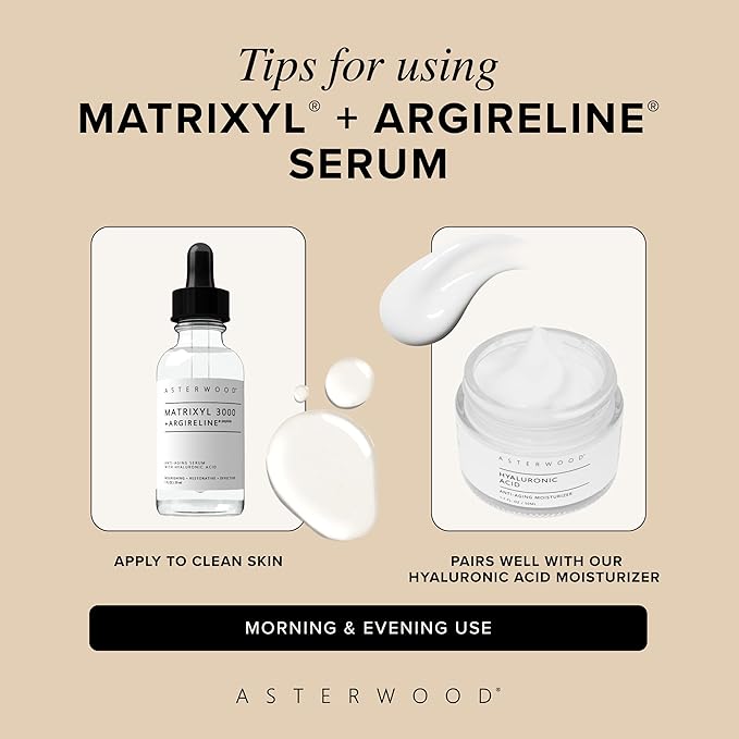 Asterwood Matrixyl 3000 + Argireline Serum for Face - Multi Peptide Serum with Hyaluronic Acid - Anti-Aging, Wrinkle Reducing, Collagen Boosting - Fragrance-Free - 1 Fl Oz (Pack of 2)