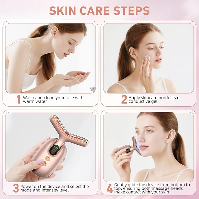 Micro-Current Face Beauty Device, 3 Modes, Red Light Therapy for Face and Neck, Multifunctional Facial Massager Tool