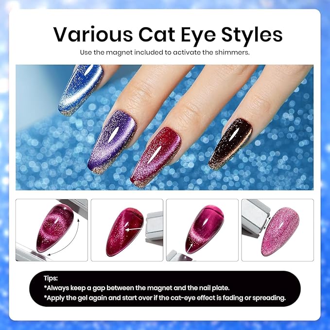 Beetles Cat Eye Gel Nail Polish Set - 36 Colors Gift Spree Red Purple Brown Green Burgundy Magnetic Christmas Gel Polish Kit Base Glossy Matte Top Coat Soak off UV DIY Salon Nail Art Gift for Women