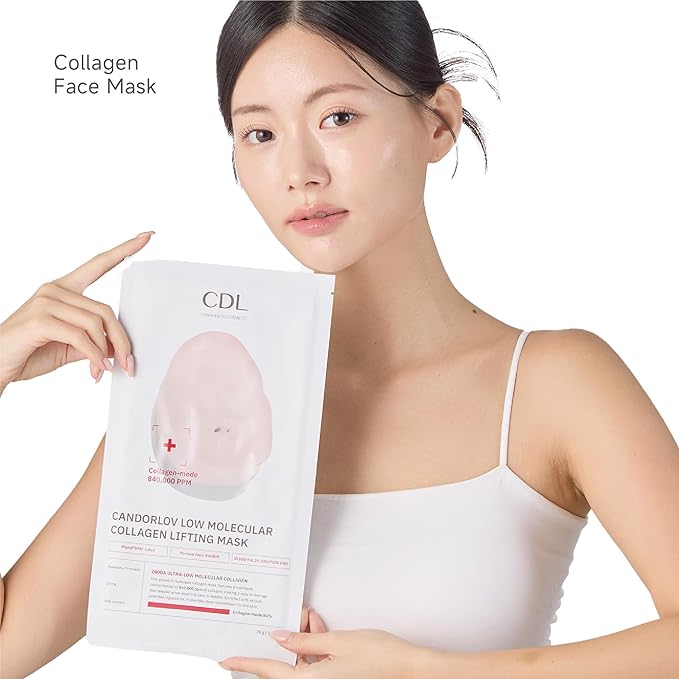 CDL Low Molecular Collagen Face Lifting Mask - Glowing, Firming & Deep Hydrating Korean Hydrogel Sheet Mask for Glass Skin Elasticity, Phyto PDRN Anti-Aging Skincare (10 Sheets)