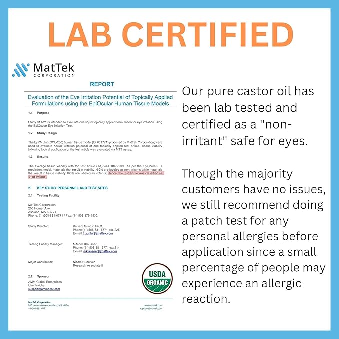 Live Fraiche Organic Castor Oil Lash Serum for Hair Growth, 100% Pure Eyebrow Eyelash Growth Serum, Cold Pressed Hexane Free (2oz Glass Bottle + FILLED Mascara Tube)