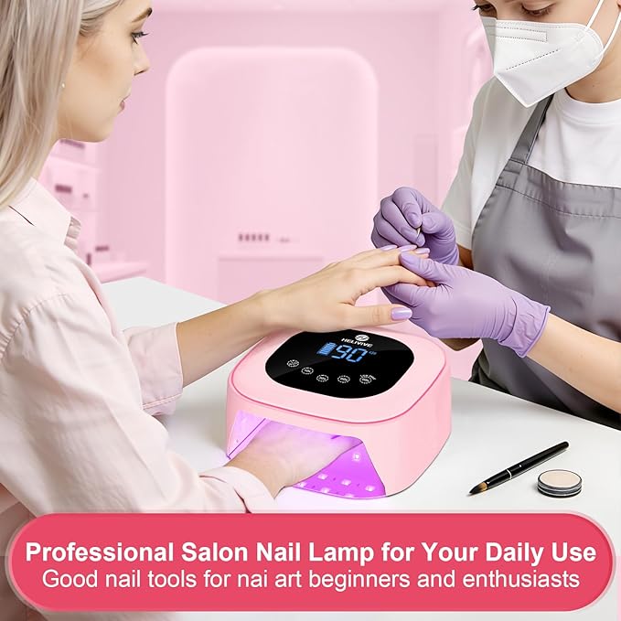 Cordless UV LED Nail Lamp, 80W Rechargeable Nail Dryer with 4 Timers, Atmosphere Light & Mirror Base, UV Light for All Gel Nails, Ideal for Training,Nail Art Practice,Home & Salon Use (Pink)