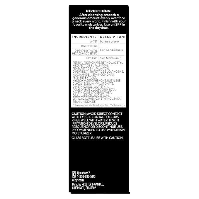 Olay Regenerist Resurfacing Retinol Serum, Renew, Anti-Wrinkle Serum for Women, Anti-Aging Skin Care, Advanced Night Repair, Fragrance-Free, Hexa-Repair Peptide & Pro-Retinol, 1.0oz