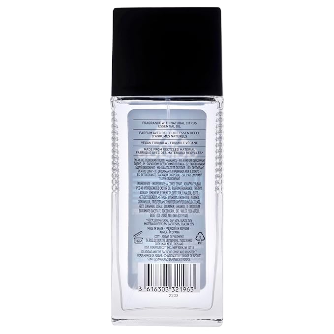 Adidas Ice Dive Body Fragrance 2.5 fl oz (Pack of 1), Notes of Lavender, Sandalwood, and Vanilla, Men's fragrance, Long lasting, Sporty fragrance, Travel size