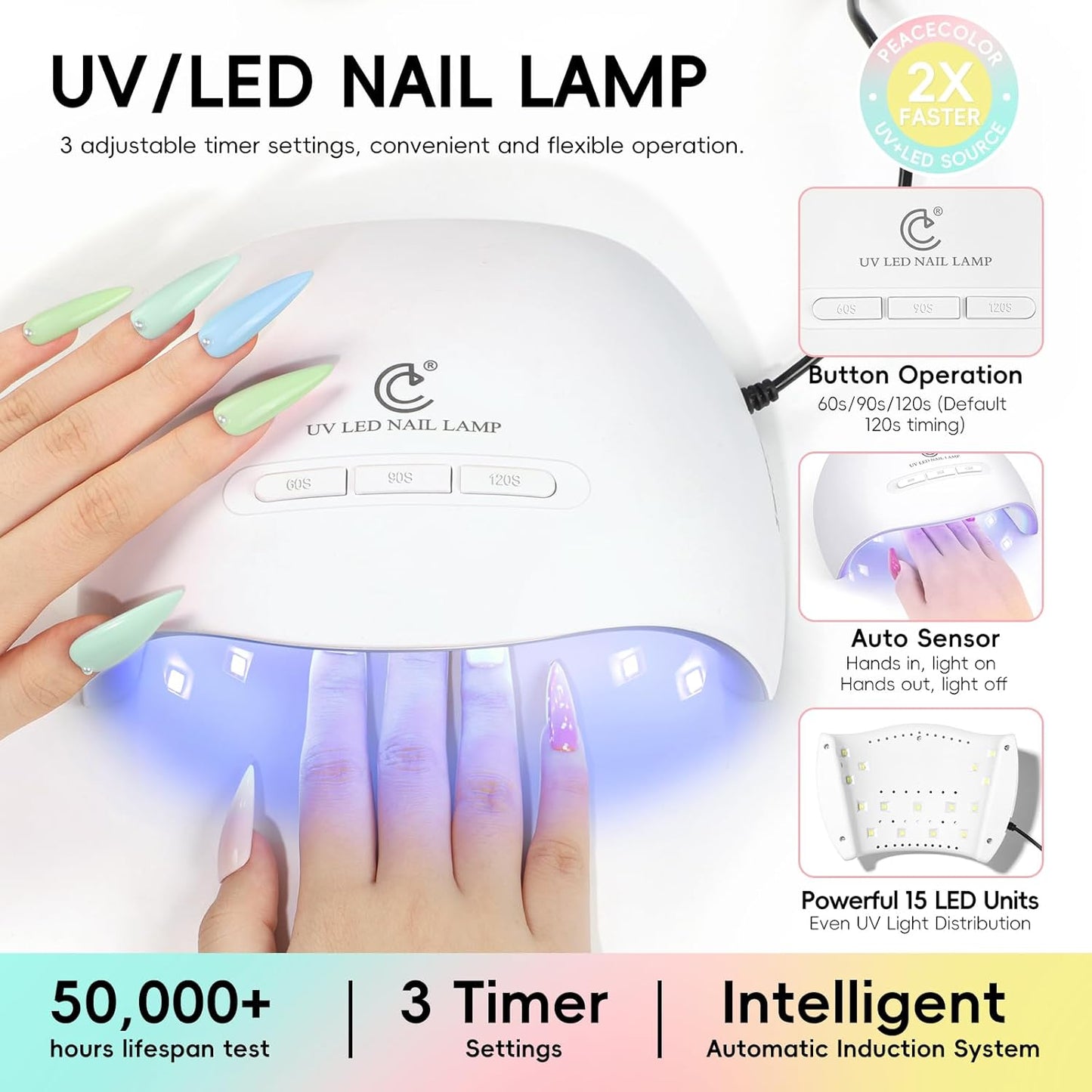 Peacecolor Gel Polish Kit with U V Light, 22 Colors Milky White Pink Blue Rose Red Glitter All Seasons Gel Nail Kit with Top Base Coat Nails Art Home Manicure DIY