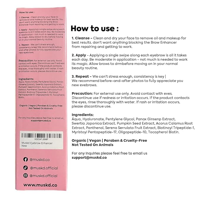 MUSKD Eyebrow Growth Serum (3ML) – Helps Grow Brows Faster & Thicker – Natural Formula, Vegan & Cruelty-Free