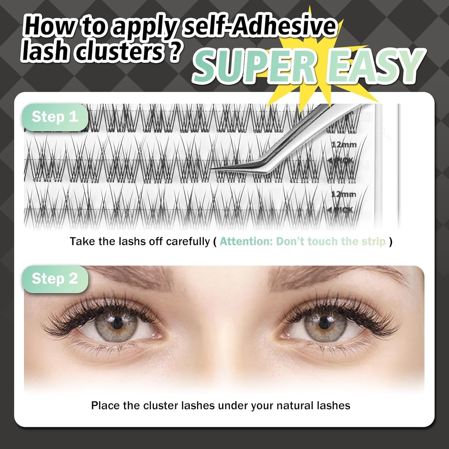 Self Adhesive Eyelashes, 156 Pcs Self Adhesive Eyelash Clusters, No Glue Needed, Invisible Band Lash Clusters - Longer Lasting, No Sticky Residue Pre Glued Eyelashes (Natural-Invisible Band)